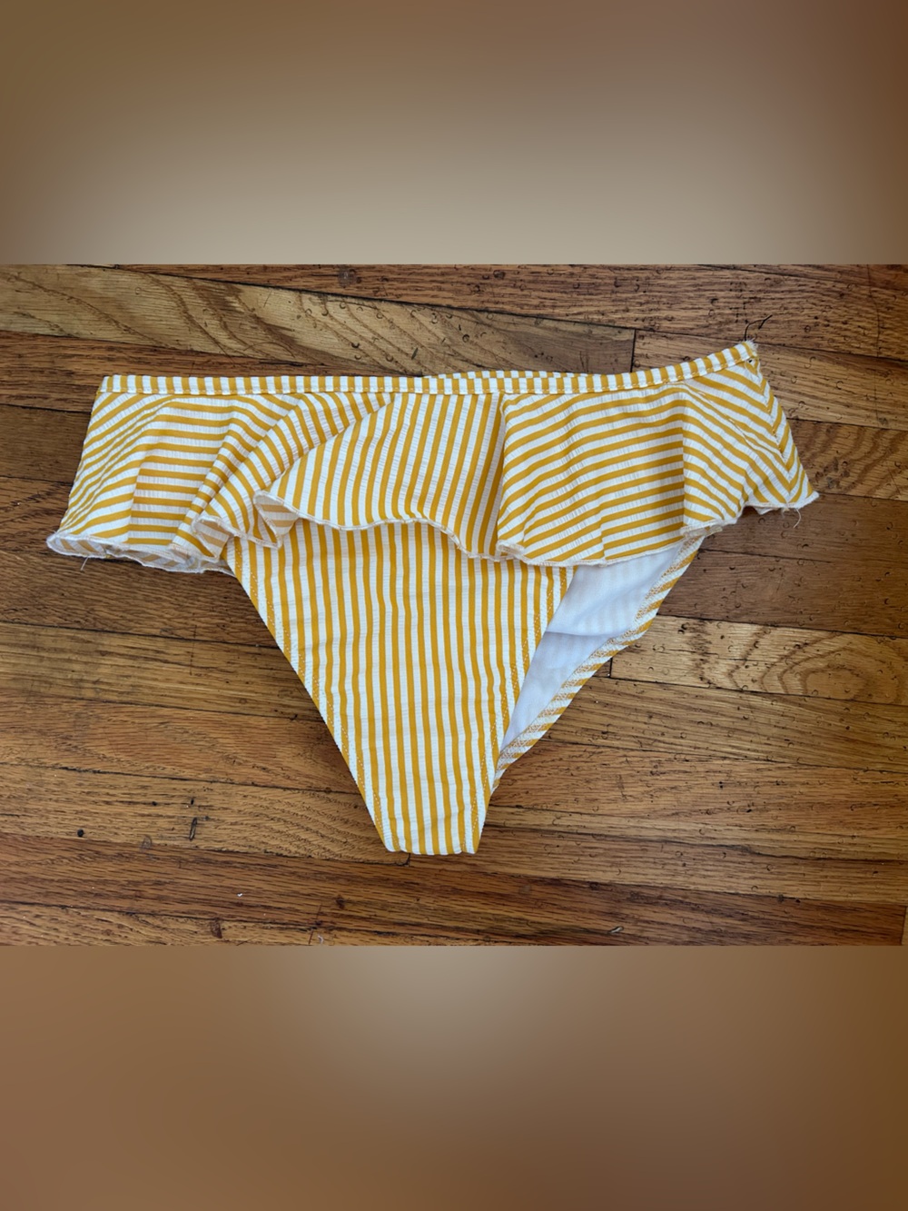 Montce Yellow and White Canary Striped Ruffle Bikini Bottoms